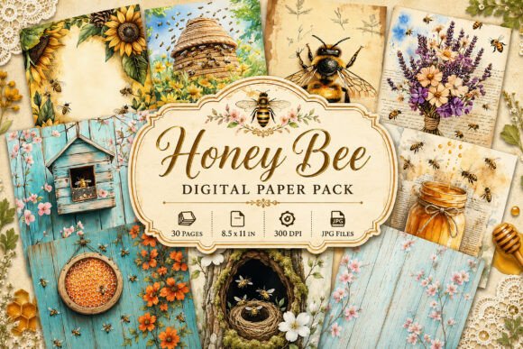 Download Vintage Bee Botanical Junk Journal Paper - Vintage Collection