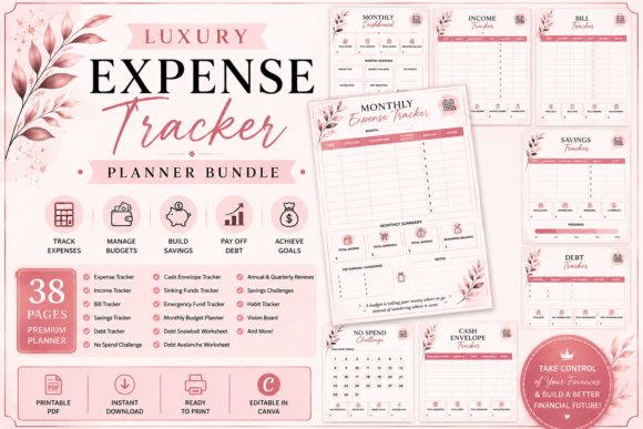 Download Luxury Expense Tracker Planner Pink - Premium Resources