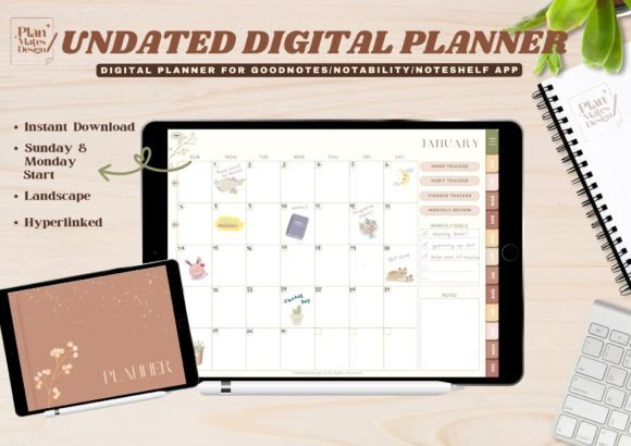 Download Undated Digital Planner for Goodnotes - Digital planner Collection