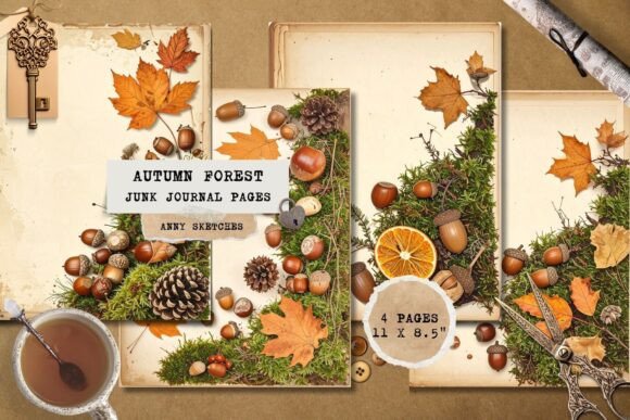 Download Vintage Autumn Forest Junk Journal Pages - Vintage Collection