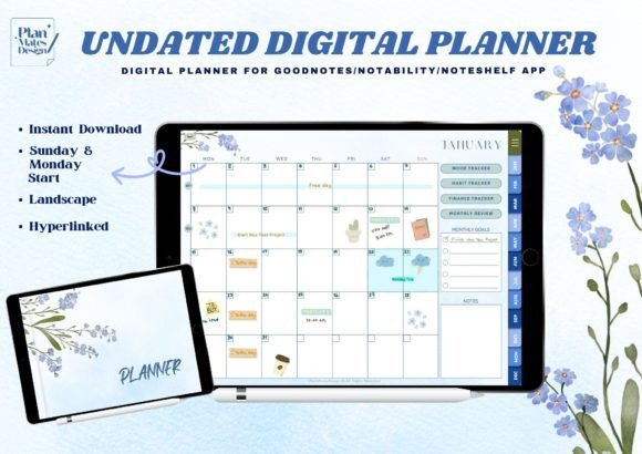 Download Undated Digital Planner for Goodnotes, - Digital planner Collection