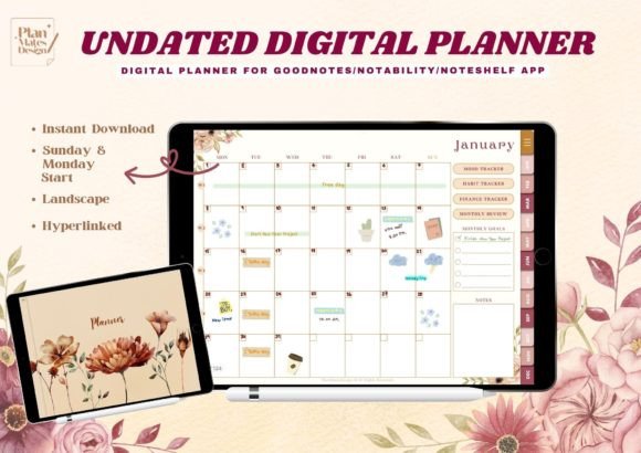 Download Undated Digital Planner for Goodnotes - Digital planner Collection