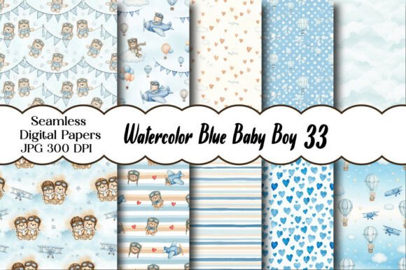 Download Watercolor Blue Baby Boy Pattern - Premium Bundle