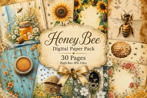 Download Vintage Bee Botanical Junk Journal Paper - Vintage Collection