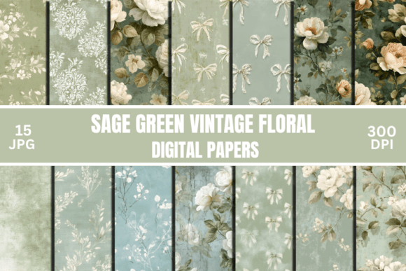 Download Sage Green Vintage Floral Rose Pattern - Vintage Collection