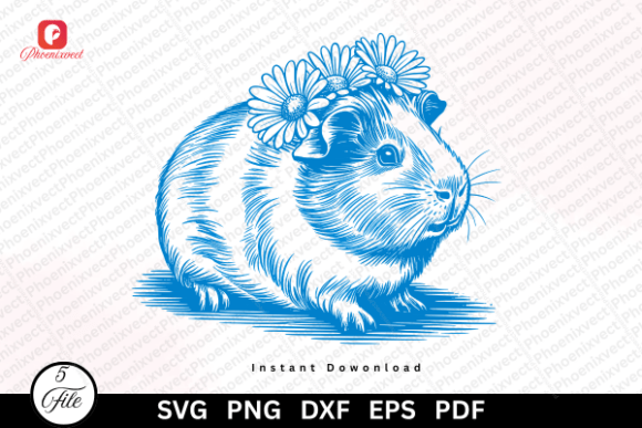 Download Hand Drawn Vintage Floral Guinea Pig SVG - Vintage Collection