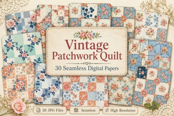 Download Vintage Patchwork Quilt Seamless Digital - Vintage Collection